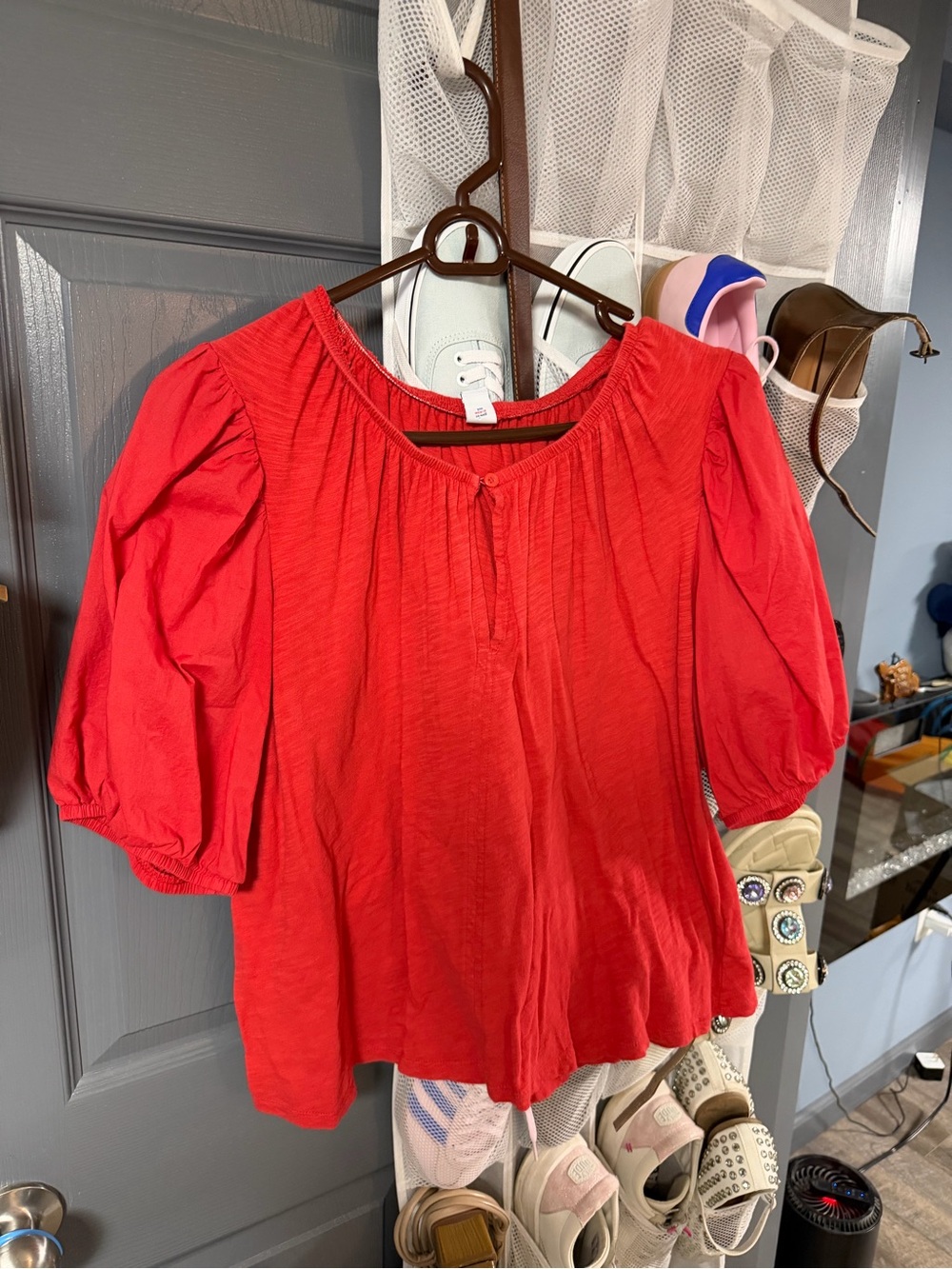 Old Navy Red Puff-Sleeve Peasant Blouse
